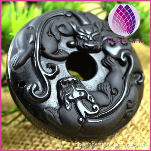 45x12mm black double dragon obsidian pendant